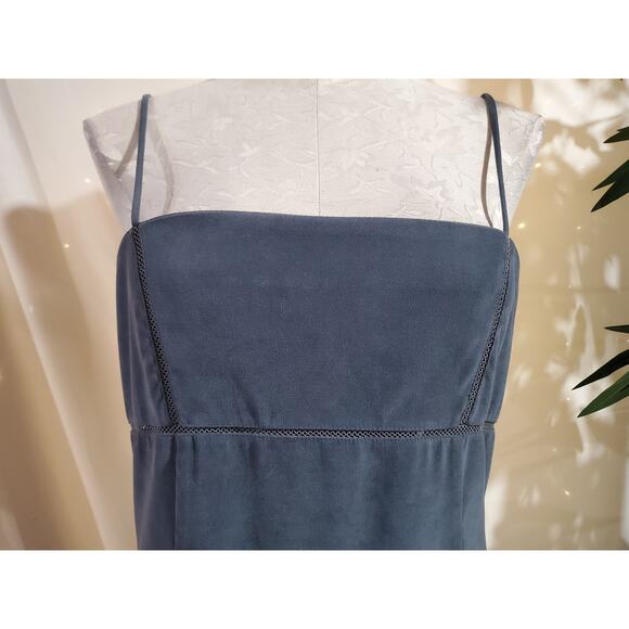 Vtg Rampage 90s Y2K Faux Suede Fringe Mesh Cutout Dress Junior Size 11 Blue Boho - Picture 5 of 13